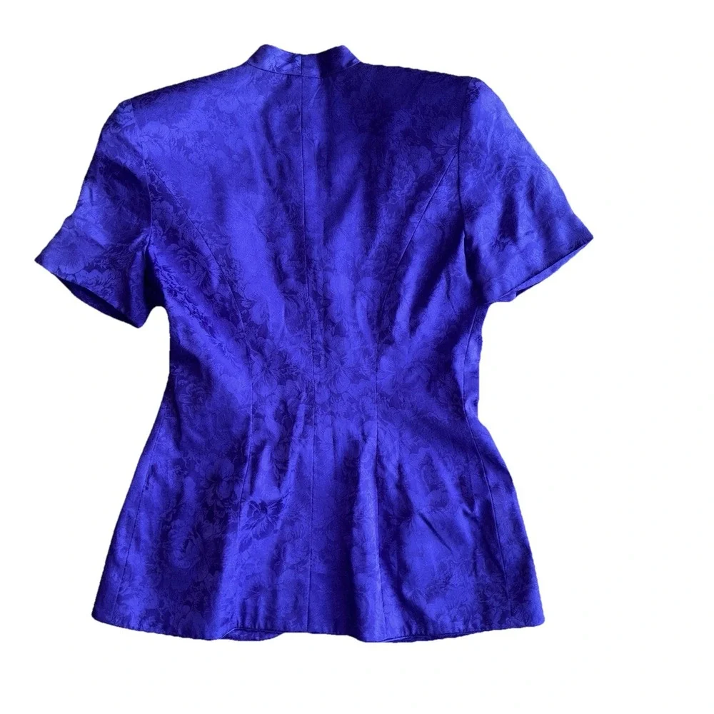 VTG 100% Silk‎ Purple Cheongsam Style Blouse Jacket Skirt Suit Sz4 Office Siren